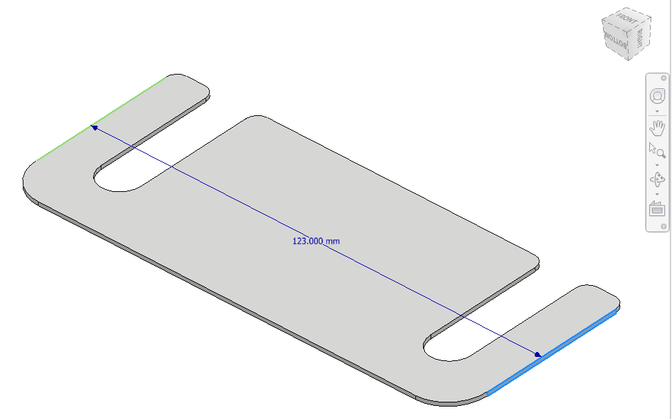 STEP model in Inventor with a 123-millimetre dimension check