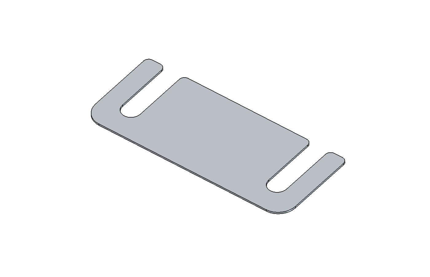 3D model of the shim plate with two open mounting slots